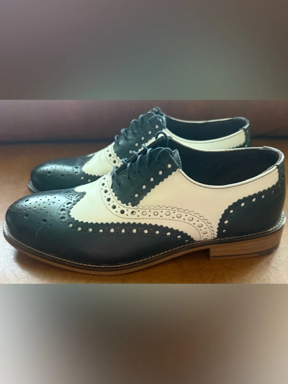 London Brogue Gatsby Spectator Shoes Navy White Wingtip US 8 EU 42